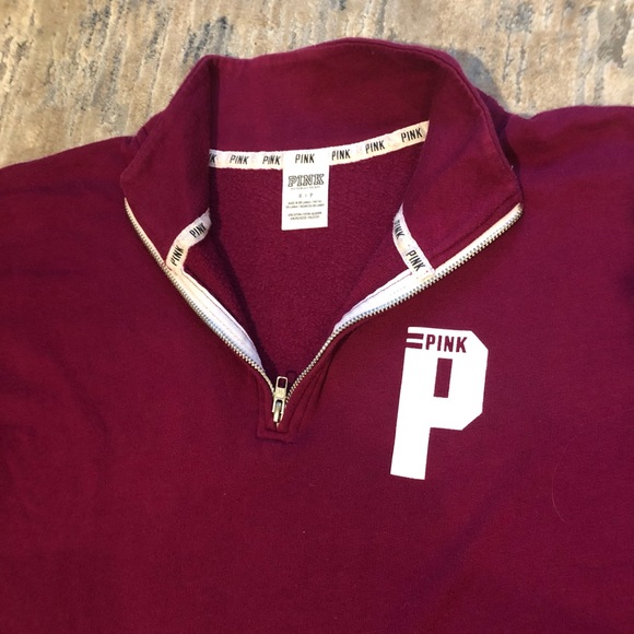 PINK brand quarter zip deep magenta color sweatshirt small front pouch pocket - Picture 1 of 7
